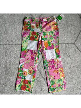 NWT Vintage Lilly Pulitzer Patchwork Y2K-Era Tropical Floral Resort Pants